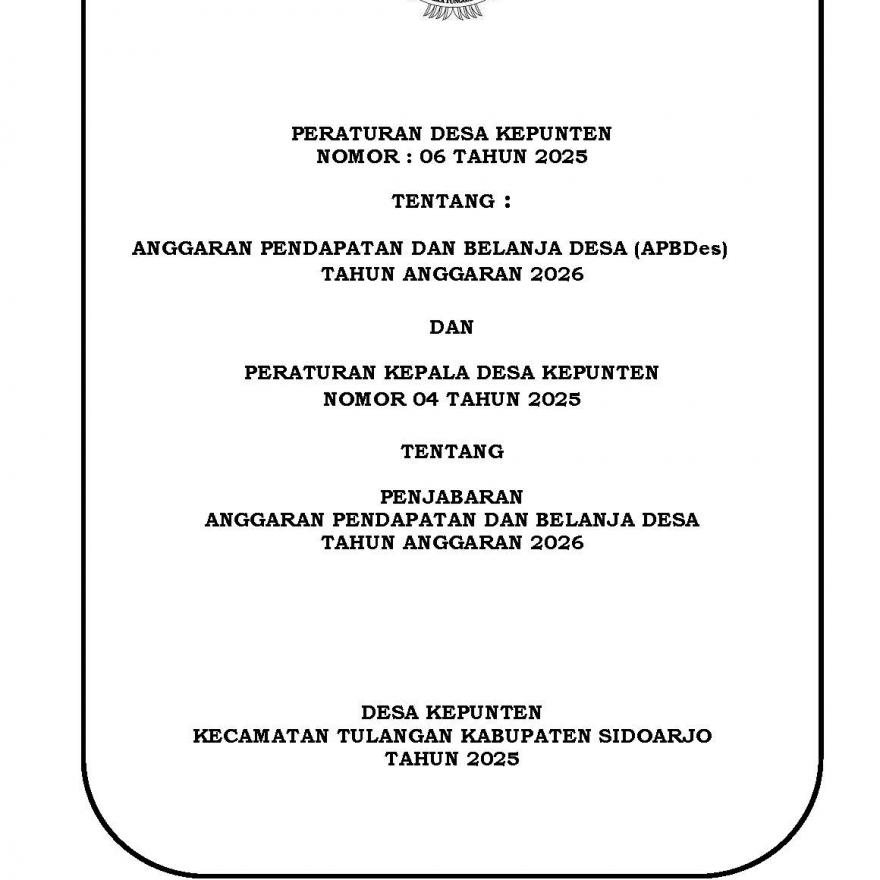 PERATURAN DESA KEPUNTEN NOMOR 06 TAHUN 2025 TENTANG APBDES TAHUN 2026